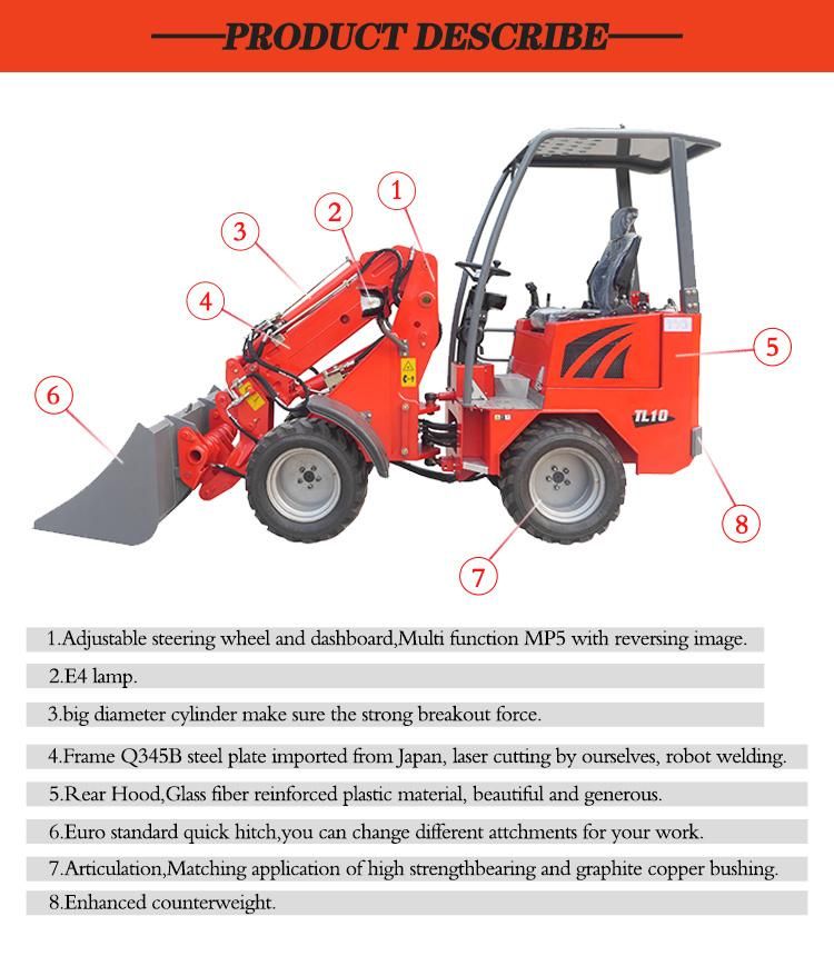 Tl1000 Hydraulic Compact Front Shovel Telescopic Wheel Loader