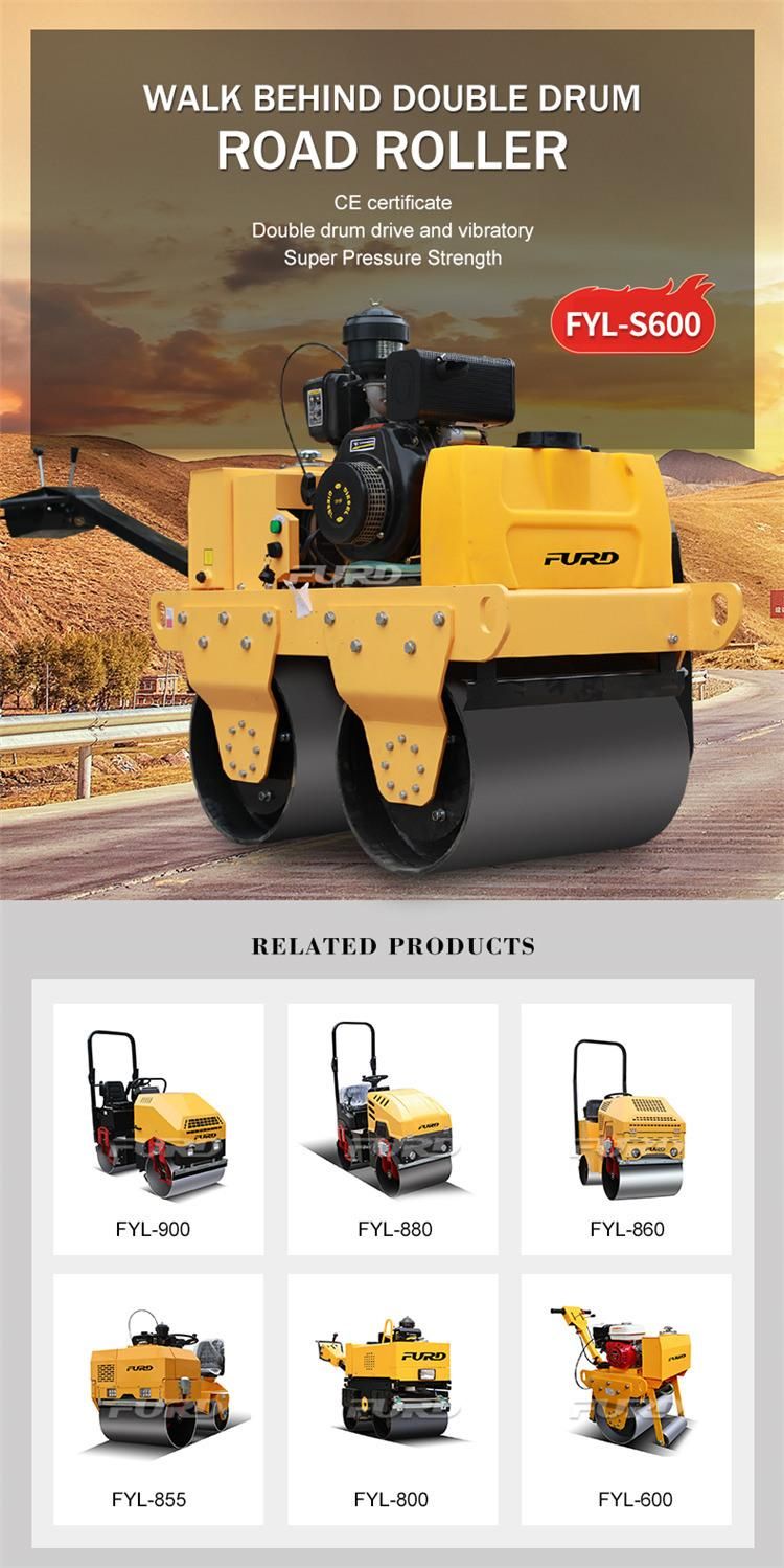 Walking Behind Double Drum Vibratory Roller 2ton Exciting Force Roller Compactor for Sale