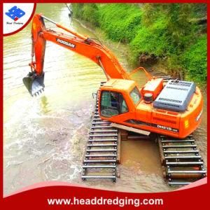 Channel Dredging and Mud Digger Amphibious Dredger Multifunction Long Reach Boom Arm Swamp Buggy Excavator Pontoon Machinery