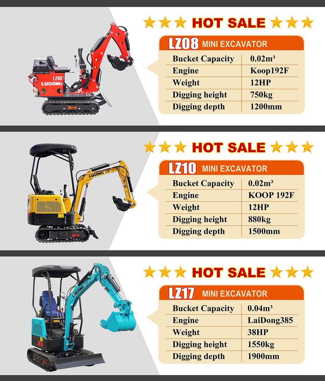 Lugong Lz08 1ton Micro/Mini Excavator with CE ISO for Housework