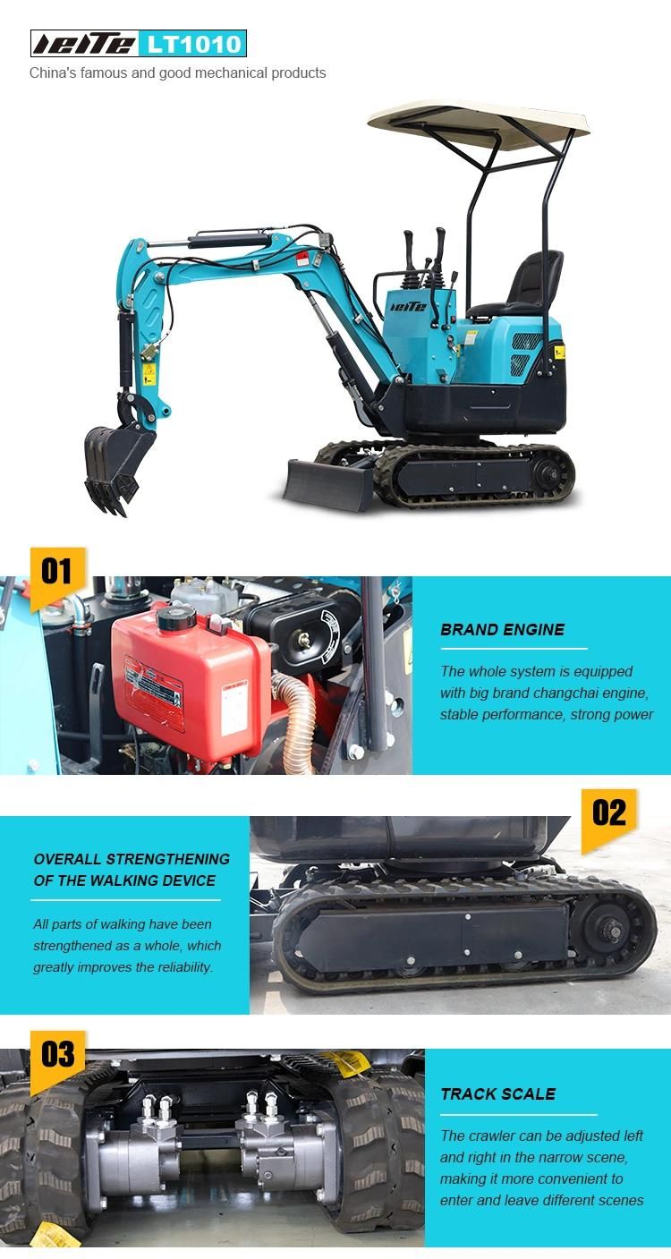 Hydraulic Mini Crawler Excavator 1 Ton Small Digger Construction Machine with Accessories Digger for Gardening