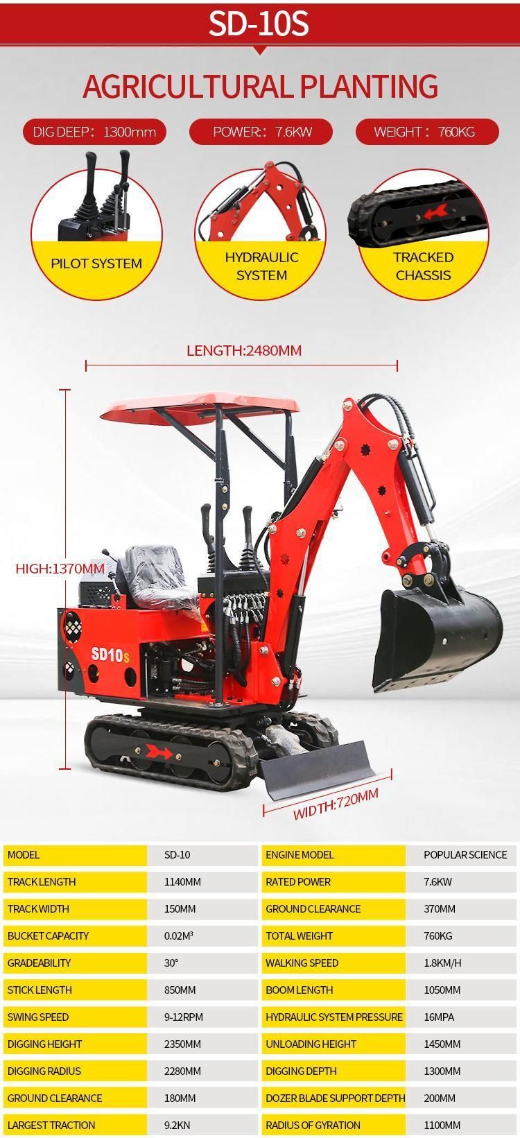 Shanding 600kg 1ton 2ton 3ton Mini Hydraulic Excavator Small/Mini/Micro Bagger with CE Certificate