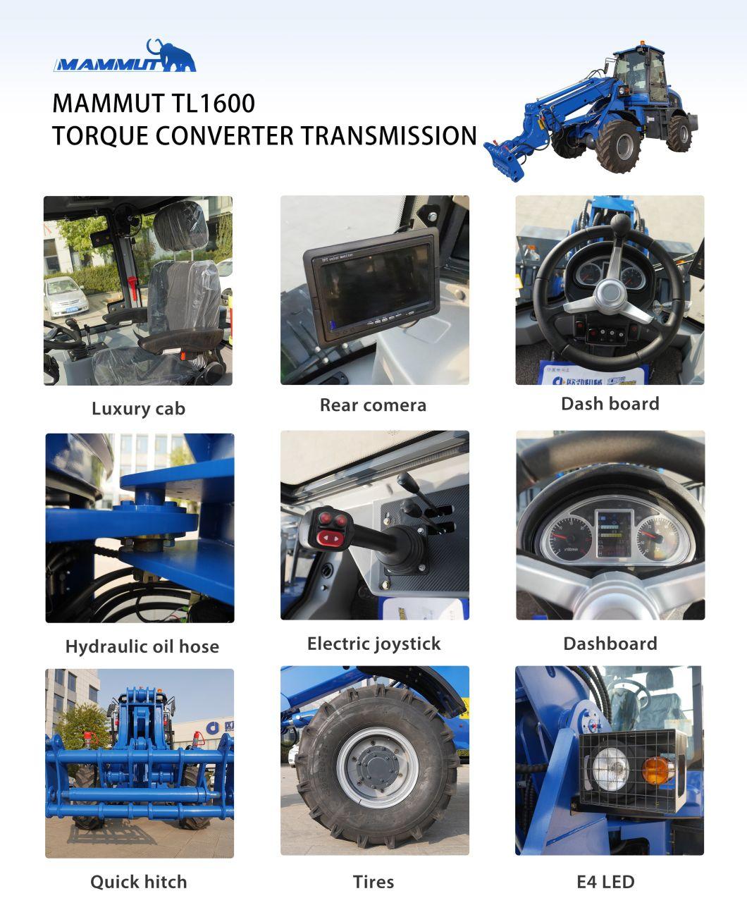 CE Approved Tl1600 1600kg Articulated Front Telescopic Wheel Loader with Xinchai Euro 3 Engine