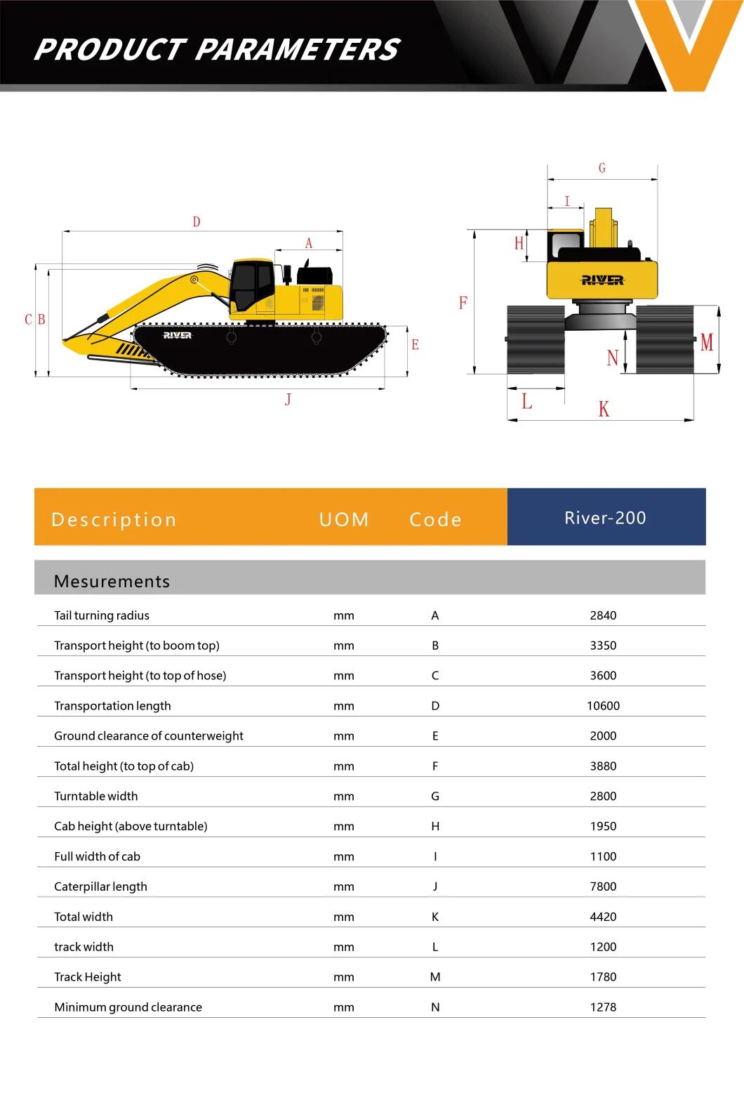 Secondhand Used 320c Amphibious Excavator Undercarriage Pontoon Hydraulic Extendable and Retracted