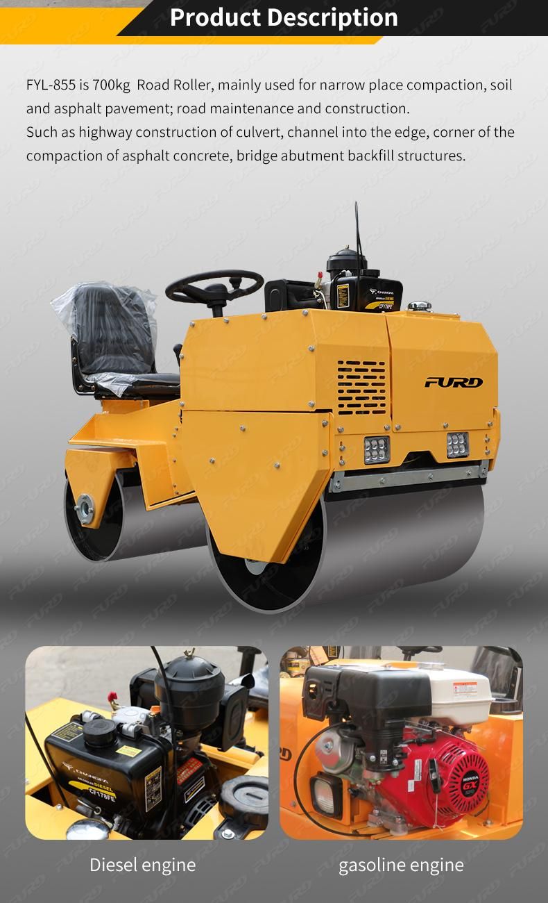 New Type Ride on Compactor Vibratory Mini Road Roller Compactor Fyl-855