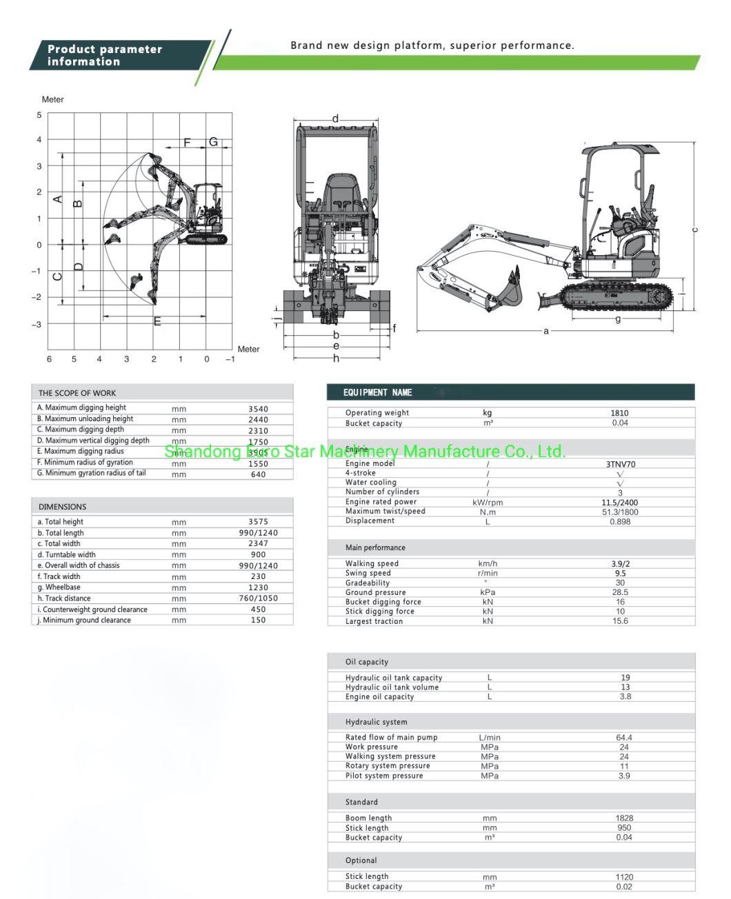 Crawler Excavator Mini 1tons Chassis Mini Digger for Sale