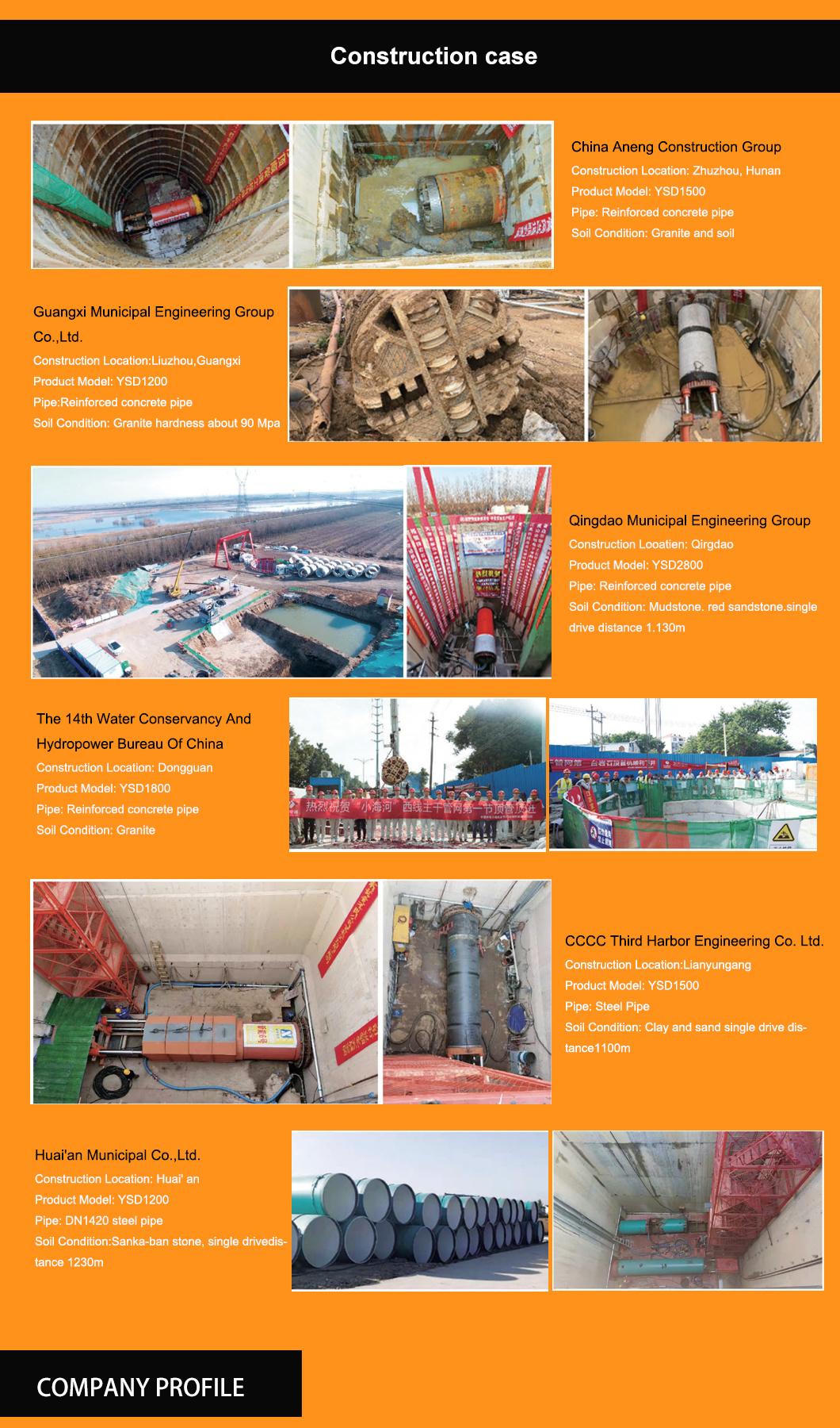Trenchless Project Ysd3000 Rock Pipe Jacking Machine for Rcc with Competitive Price