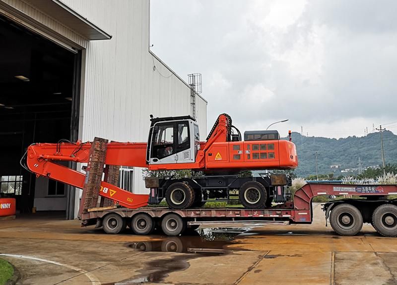 China BONNY BHW35-8 35 Ton Wheel Hydraulic Material Handler with Rotational Wood Grab/ Log Grab/ Timber Grab