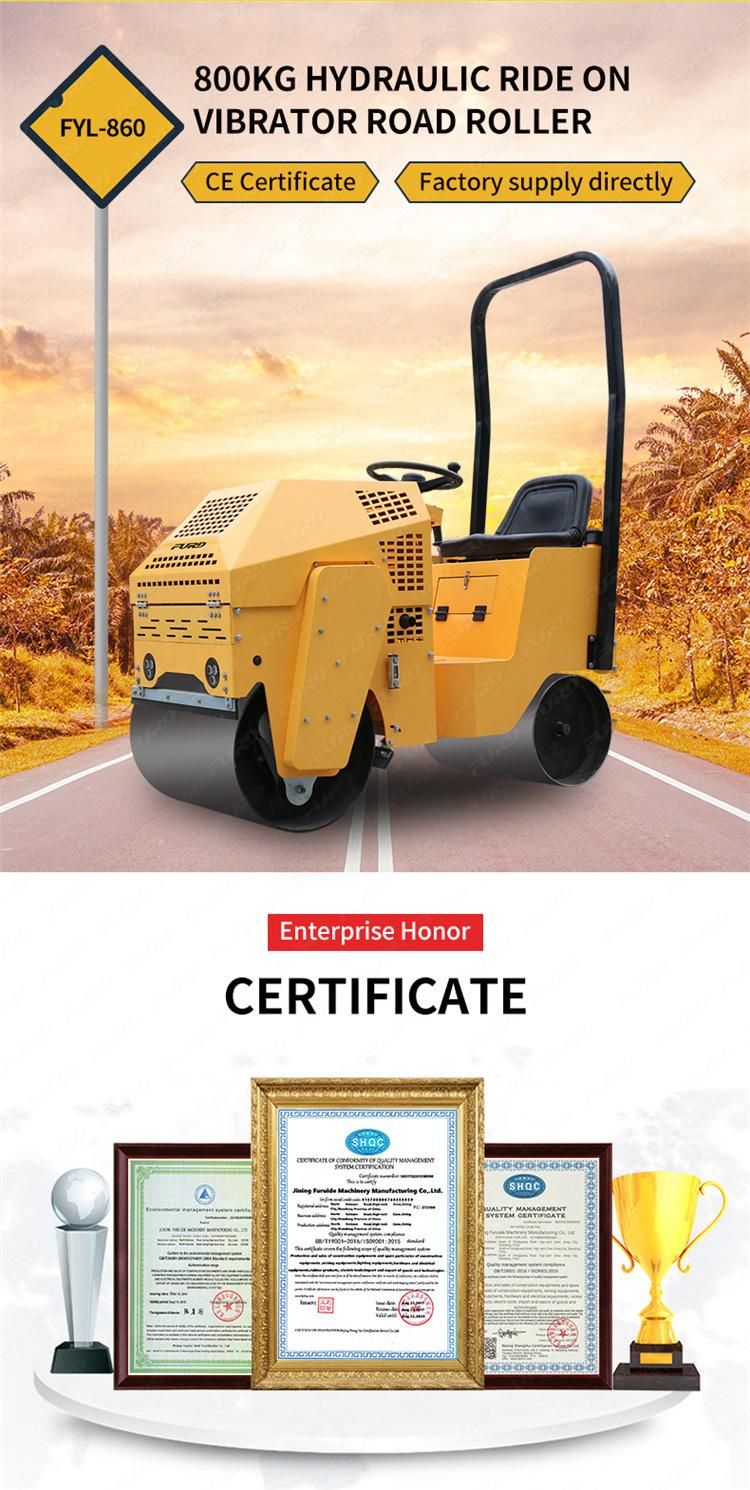 Fyl-860 800kg Mini Vibration Double Drum Road Roller with Good Price