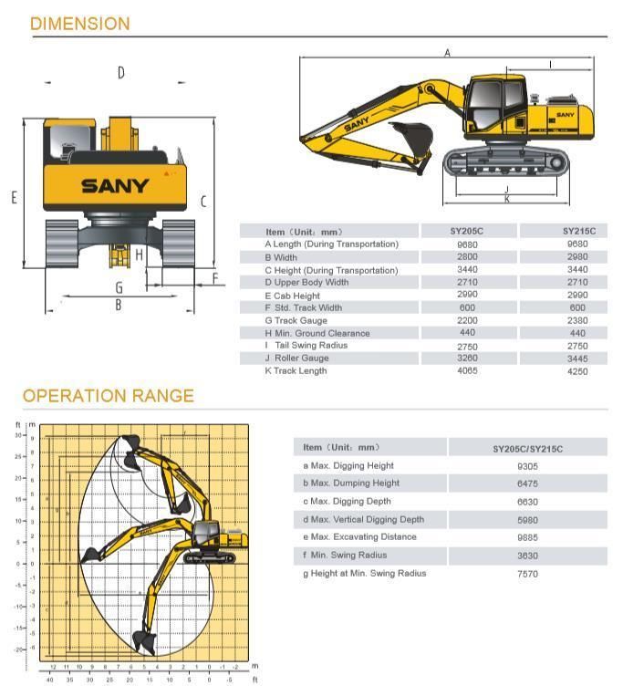 Excavator Sy215c Xe215c 21.5ton
