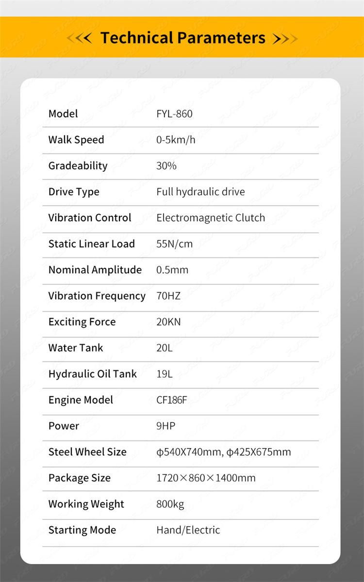 High Performance 800kg Small Full Hydraulic Double Drum Road Roller with Low Price