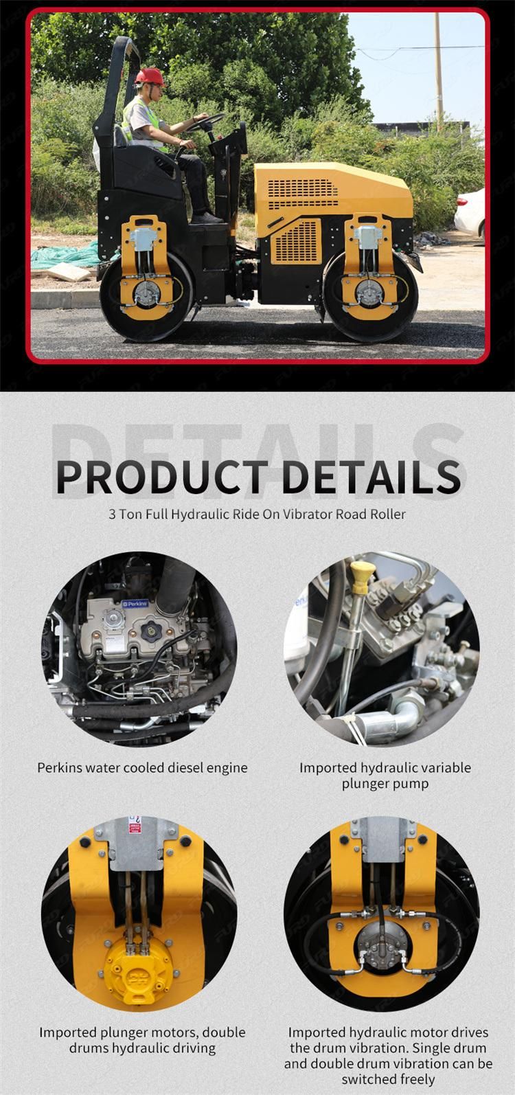 Good Compaction Performance Road Roller Double Drum Steel Vibratory Roller 3 Ton