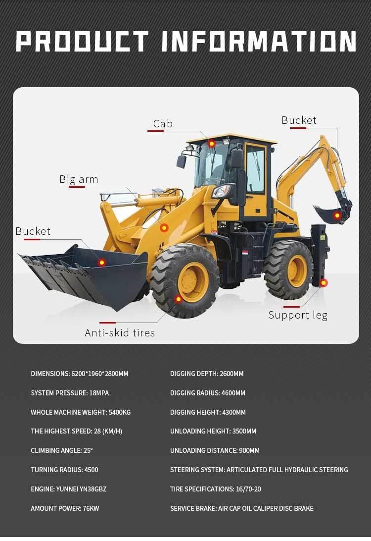 China 2ton 2.5ton 3ton 4WD Farm Compact Tractor Backhoe Loader Backhoe Price with CE