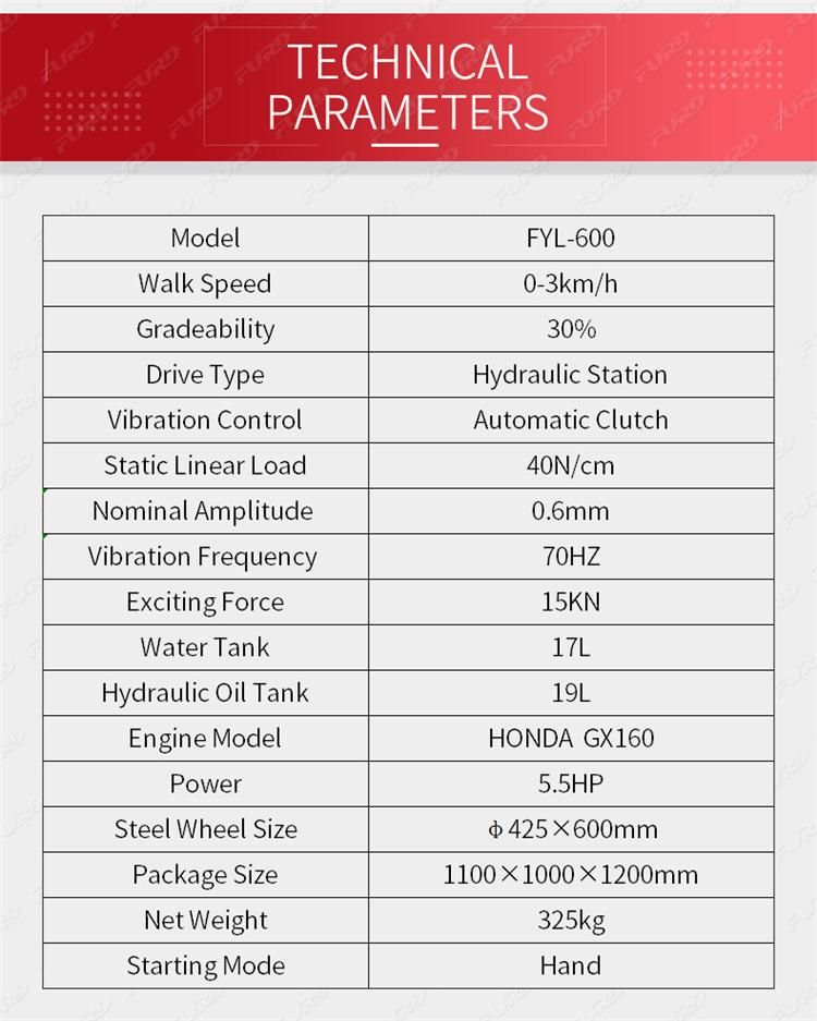 Walk Behind Single Drum Vibratory Pedestrian Roller Fyl-600