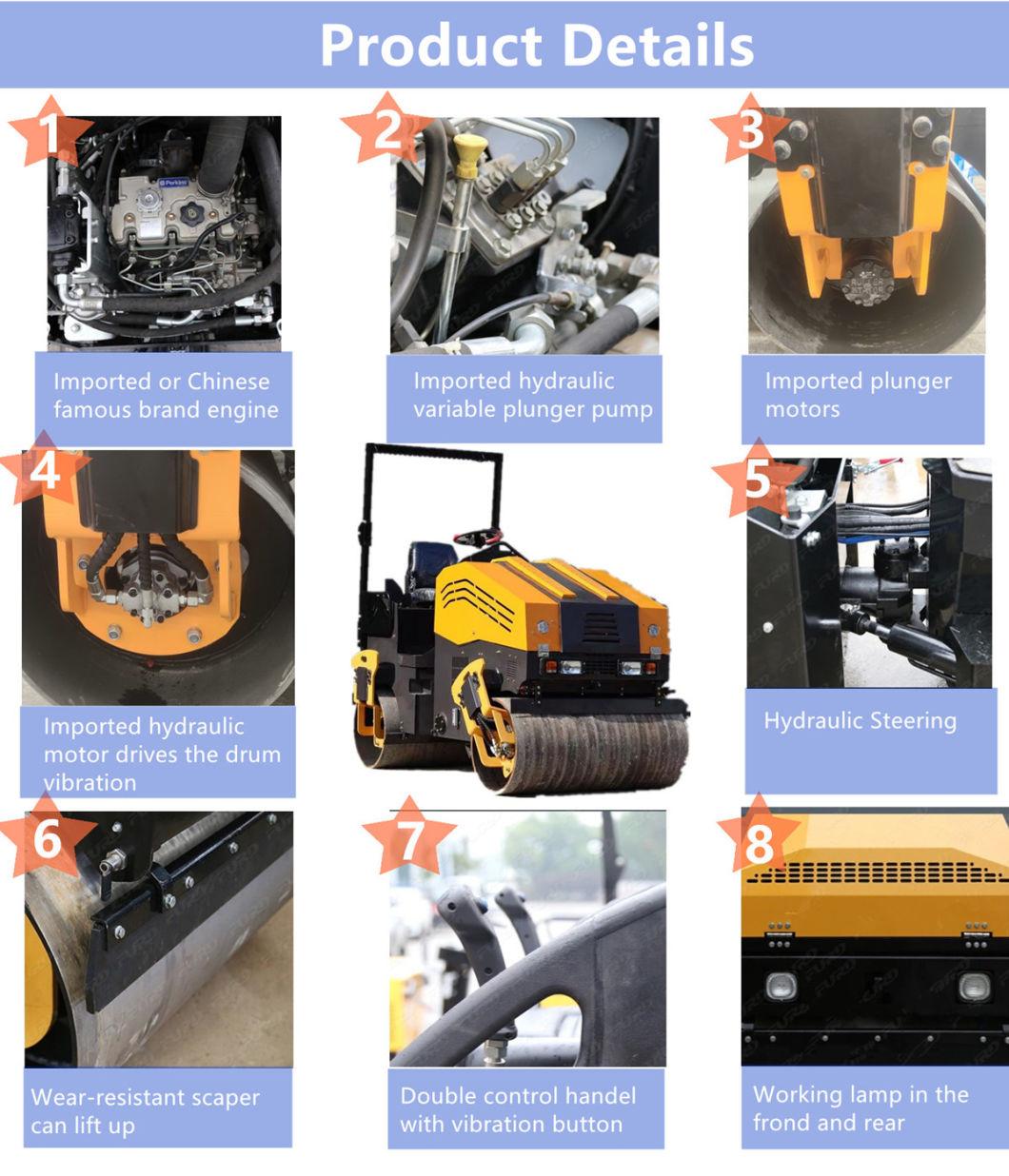 CE Diesel Engine Full Hydraulic Man Driving 1 Ton 1000kg Double Drum Tandem Asphalt Road Roller Compactor Good Price