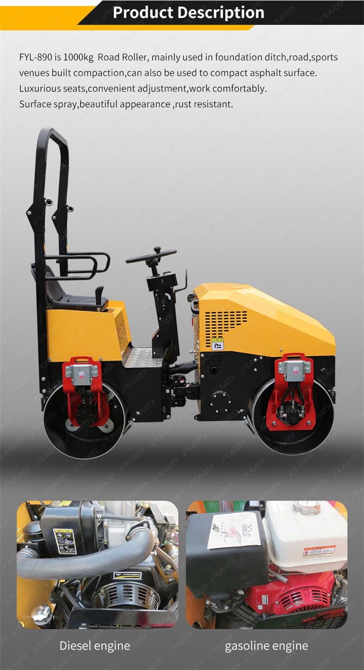 Fyl-890 1ton High Quality Small Vibration Double Drum Road Roller