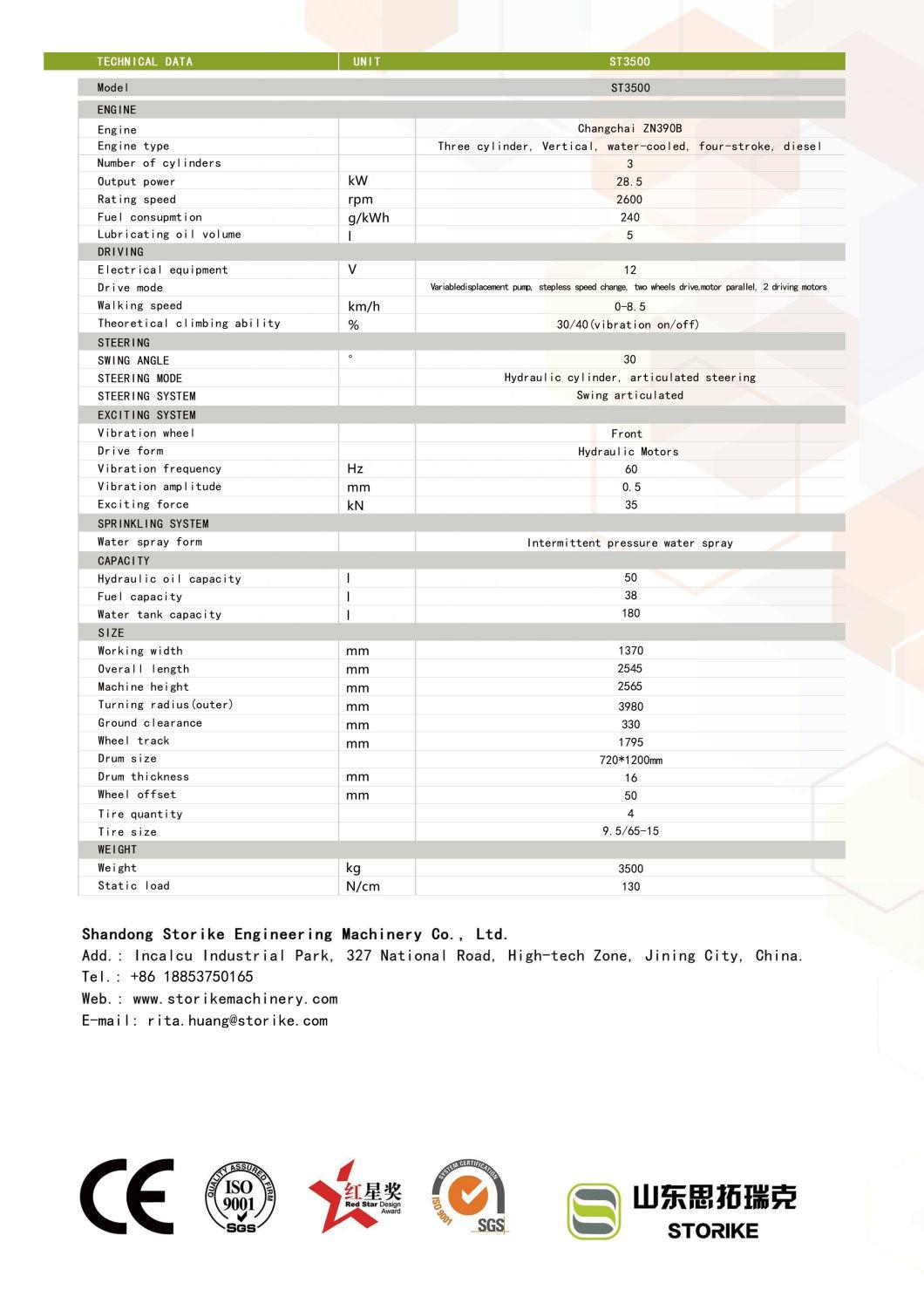 Fully Hydraulic Vibratory 3.5 Ton Pneumatic Tyre Combination Road Roller for Sale