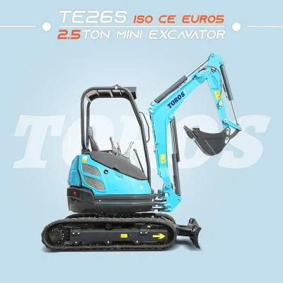 Toros Te26s 2480kg Mini Digger Loader Bagger Hydraulic Mini Hydraulic Crawler Excavators with Competitive Prices Meet CE/EPA/Euro 5 Emission