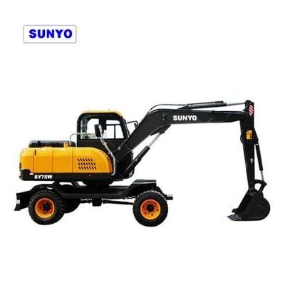 Brand Sunyo Sy75W Wheel Excavator Is Hydraulic Excavator as Mini Loader, Crawler Excavator.