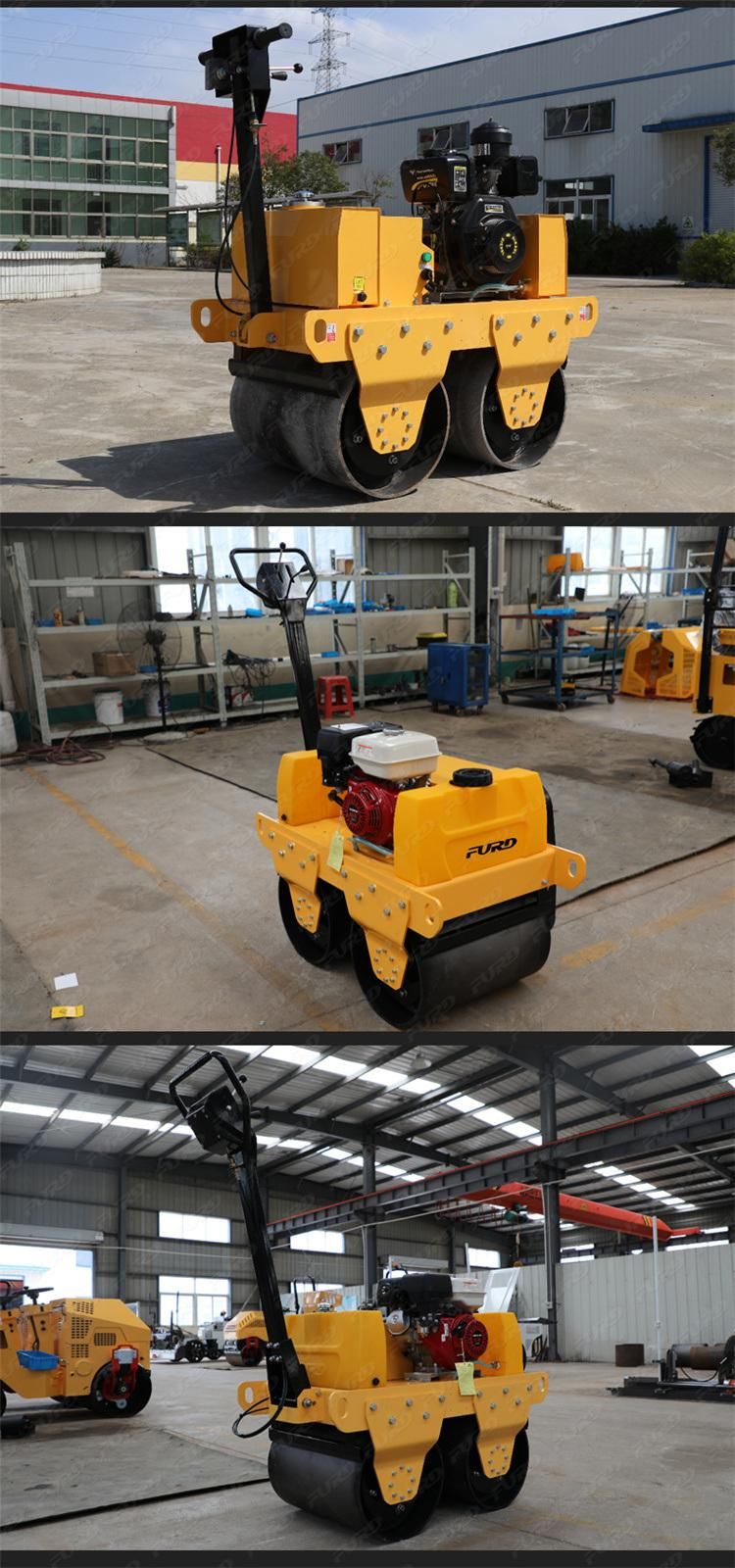 Double Drum Vibratory Roller Earth Compactor Machine Walk Behind Road Roller