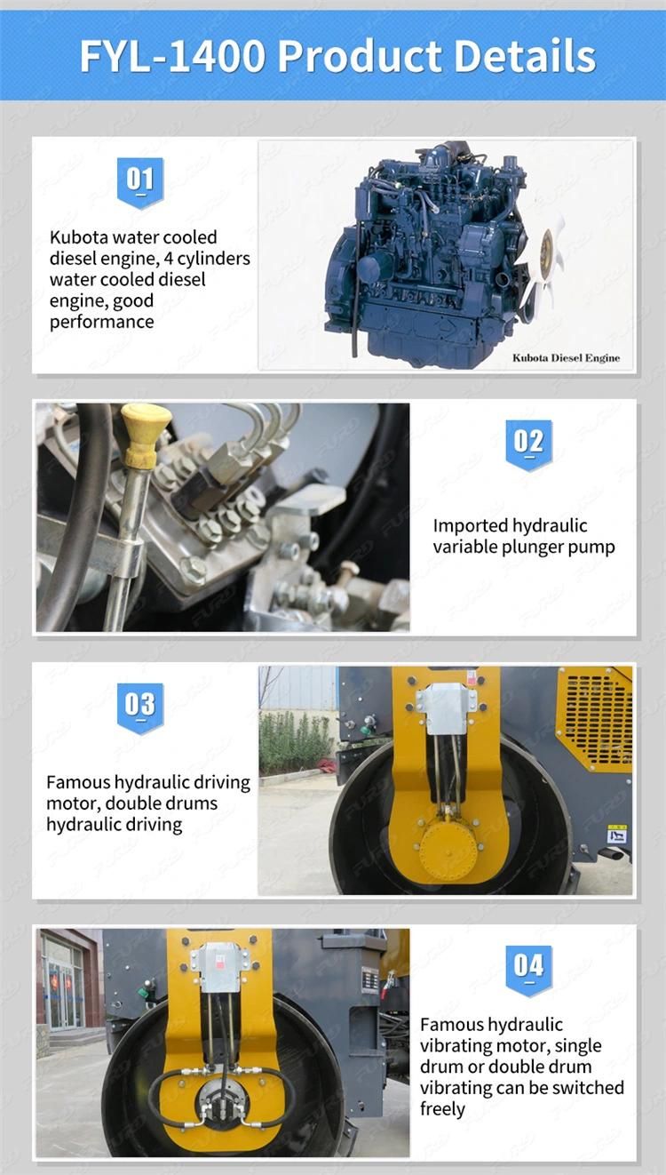 Hydraulic Compactor 4 Ton Double Drum Asphalt Road Roller for Sale Fyl-1400