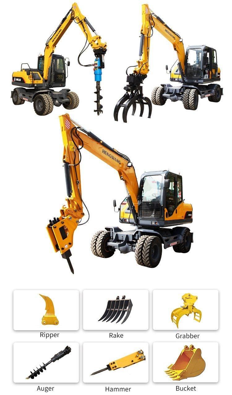 Weight 7.2ton Construction Machinery Hydraulic Digging Machine Wheeled Diggers Mini Wheel Excavator