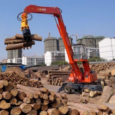 China BONNY BHW35-8 35 Ton Wheel Hydraulic Material Handler with Rotational Wood Grab/ Log Grab/ Timber Grab