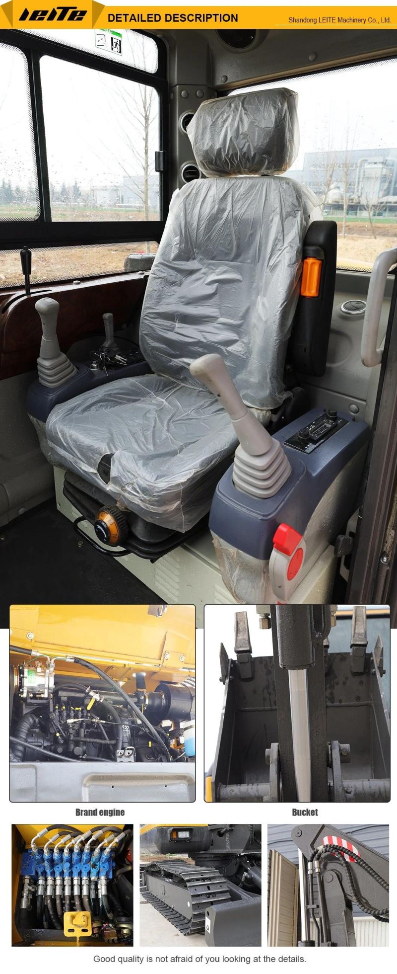 Diesel Mini Excavator Closed Cabin 5 Ton Bagger Long with Hydraulic Hitch