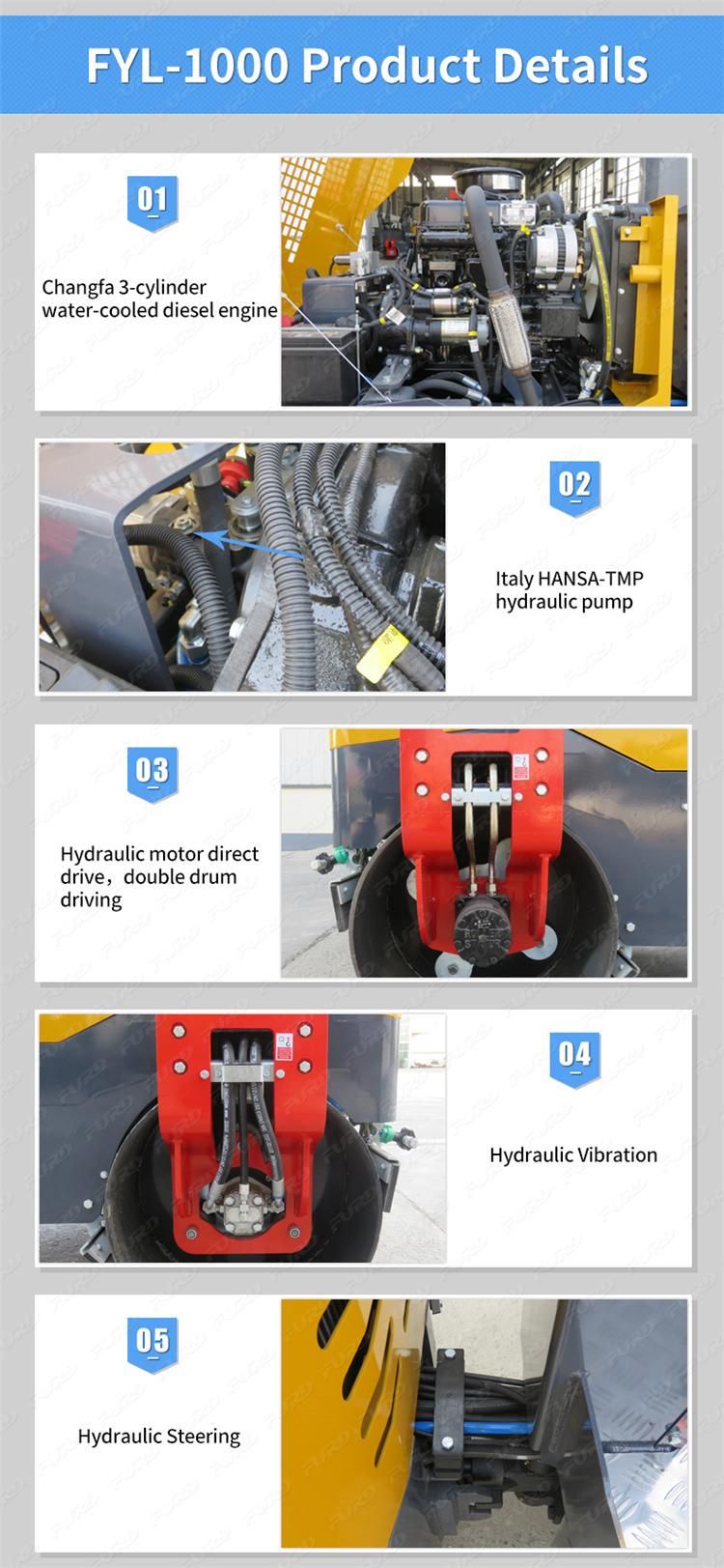 Double Drum Ride on Vibratory Roller Small Roller Vibratory Compactor Fyl-1000