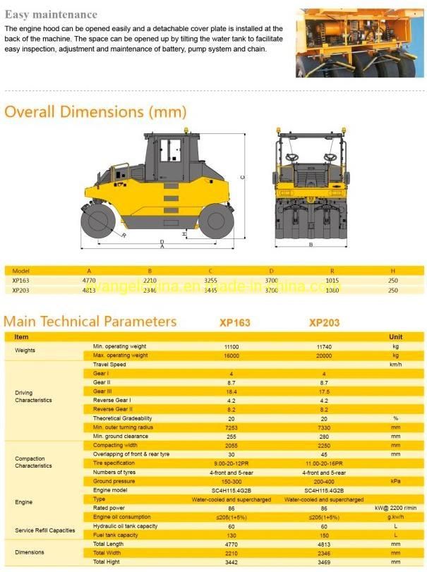 20ton Self-Propelled Static Tyre Road Roller XP203