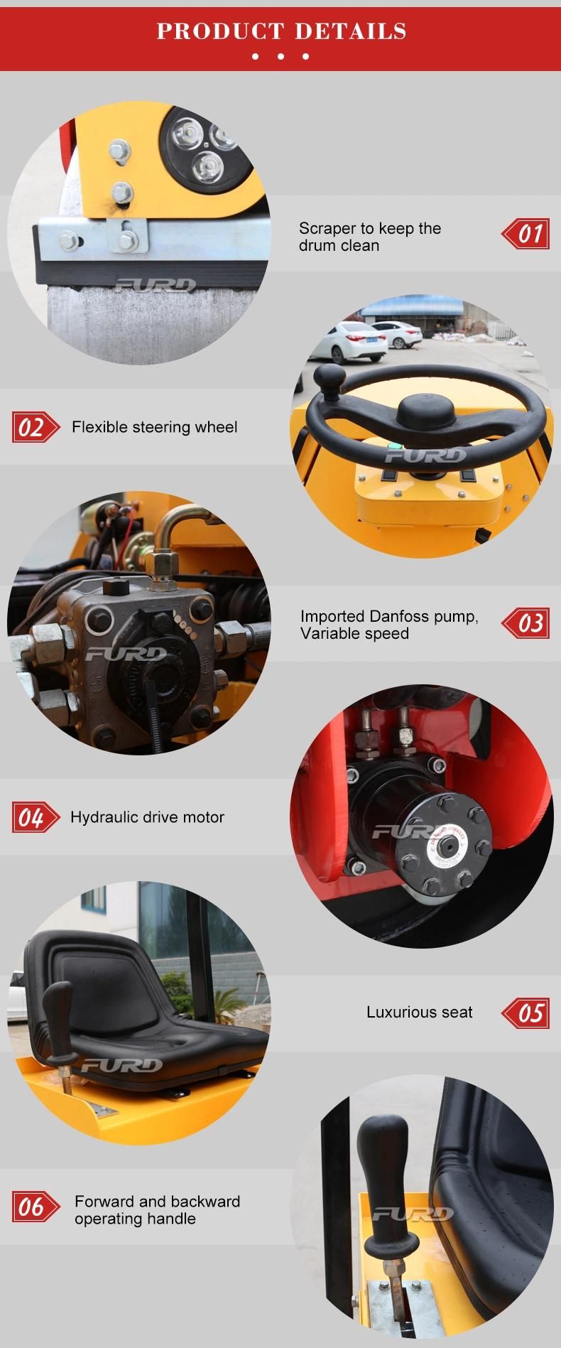 High Efficient 800kg Vibratory Riding on Double Steel Wheel Road Roller