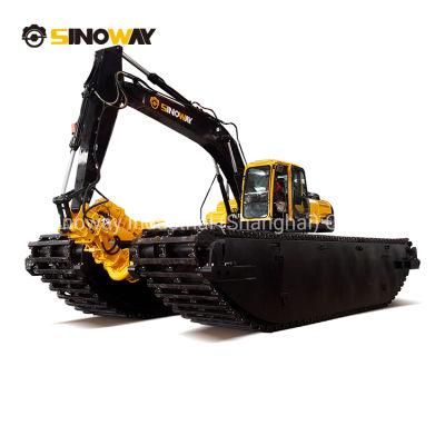 Amphibious Excavator with Floating Pontoon and Dredging Pump