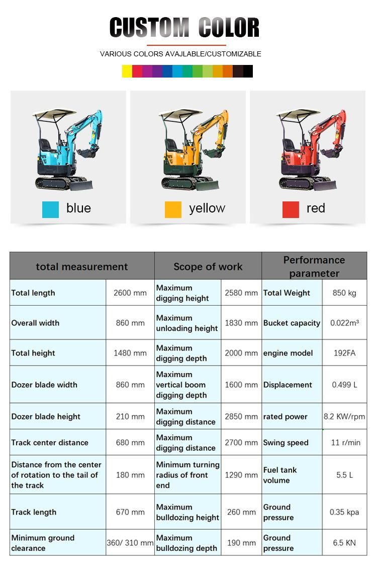 New Mini Excavator Price 0.8 Ton 1 Ton 2 Ton 3 Ton Mini Excavator Digging Hydraulic Small Micro Digger Prices for Sale