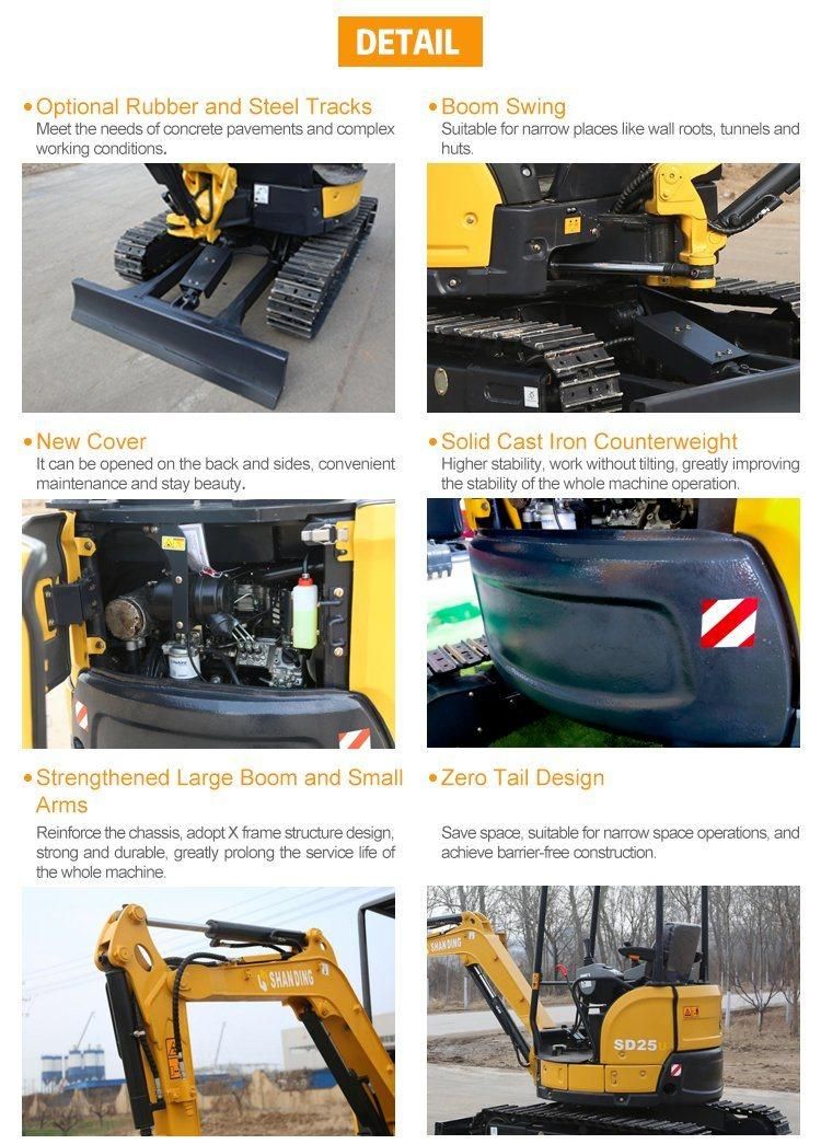 Shanding Excavator Construction Machinery Mini Digger Mini Excavators 2.5ton