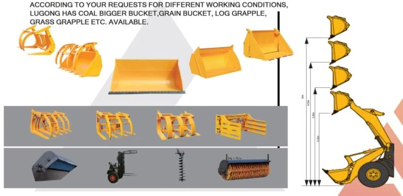 Lugong Small Turning Radius Construction Equipment Mini Wheel Loader with CE