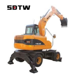 Twl80 8 Ton 0.3m3 Low Price Hydraulic Wheeled Wheel Excavator, Wheel Digger