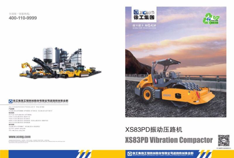 XCMG Official Manufacturer Single Drum Road Roller Xs83 8ton for Sale