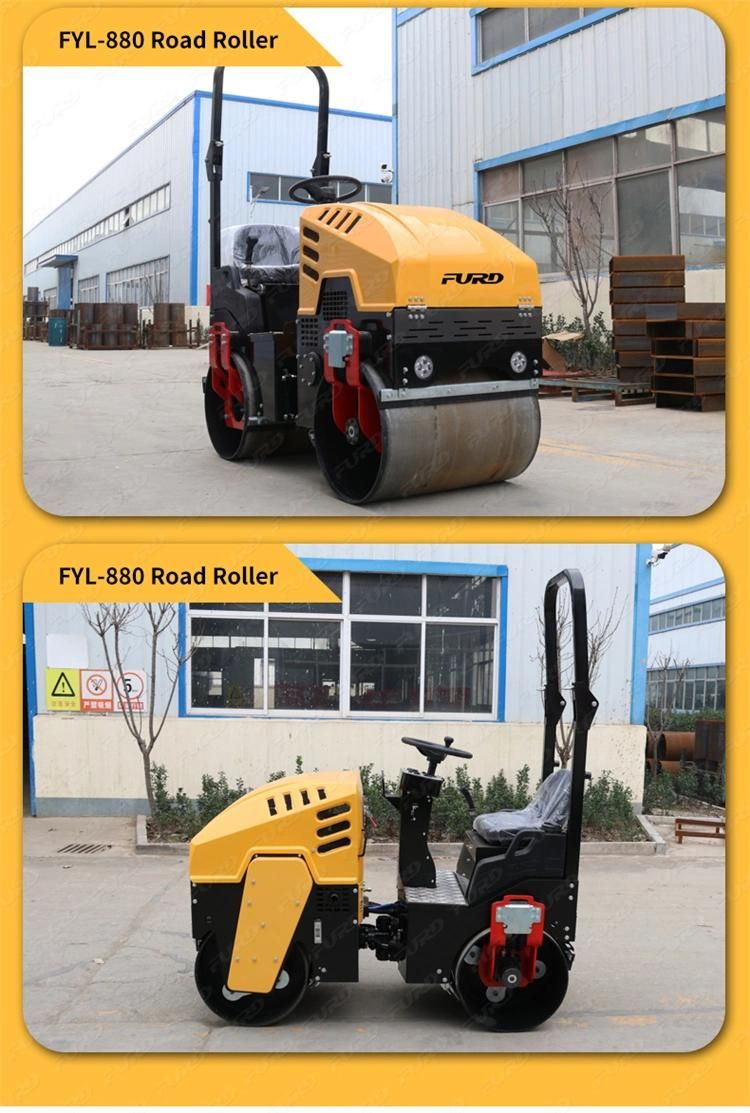 1-Ton Double Drum Mini Compactor Roller Vibrator Road Roller with Diesel Motor