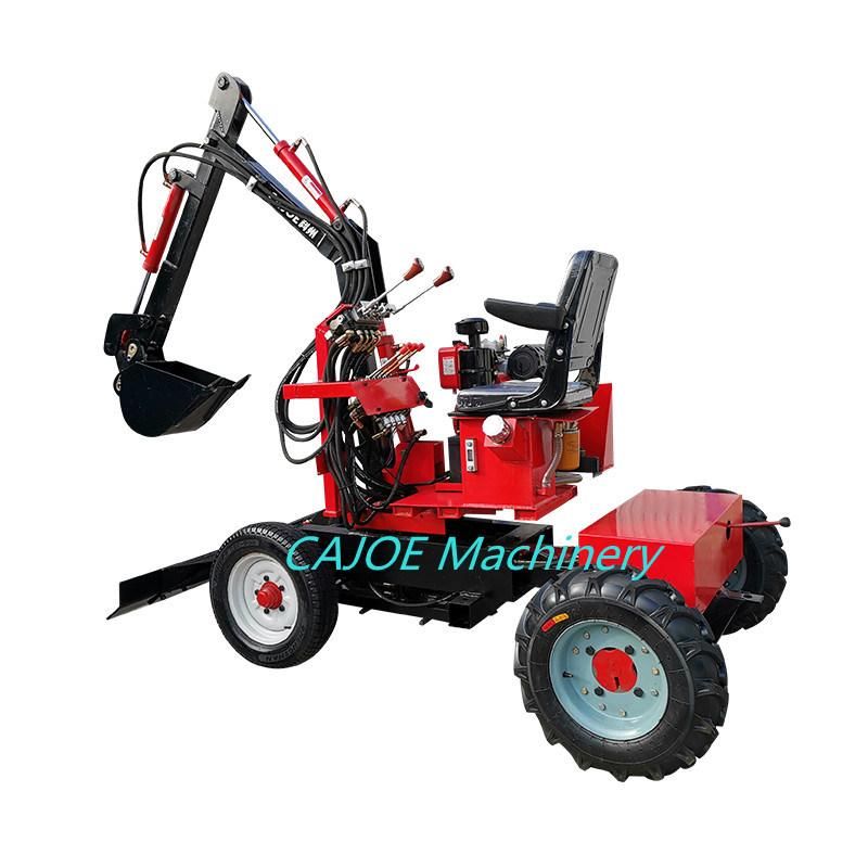 Mini 4 Wheels Self-Driven 12HP Ground Digger Machine 360 Degree Rotation Towable Backhoe for Excavating and Landscaping Projects