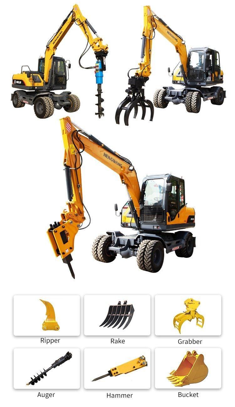 China New Digger 65kw Rated Power Four Wheel Hydraulic Excavator for Sale