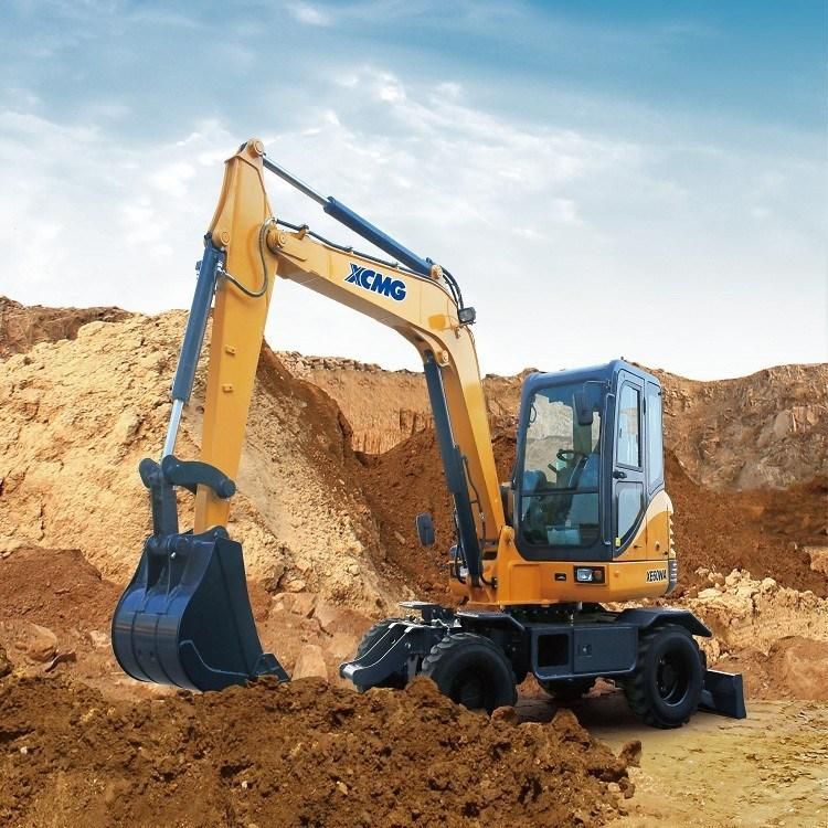 XCMG 6 Ton Mini Wheel Excavator Xe60wa China New Small Hydraulic 0.23m3 Wheel Digger Mini Excavator Machine for Sale