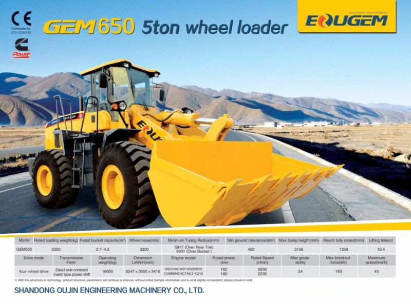 China High Quality 5ton Wheelloader with Ce Certificate and ISO9001