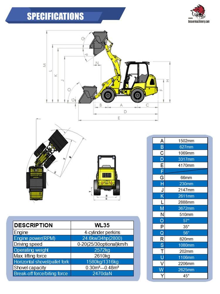 China Hot Sale Mini Articulated Loader Radlader Small Wheel Loader Construction Equipment with Cheap Price