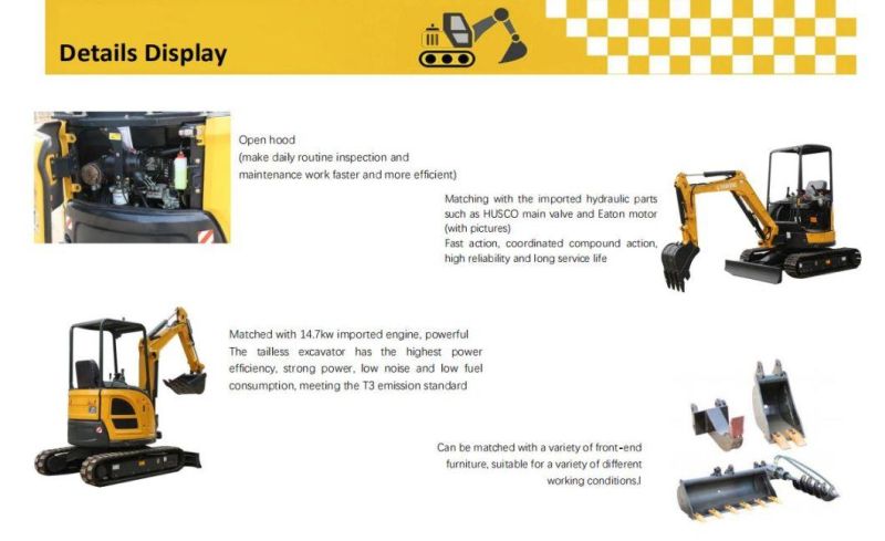 China Mini Excavator 2.5 Small Digger 1 Ton Excavator with Rubber Track