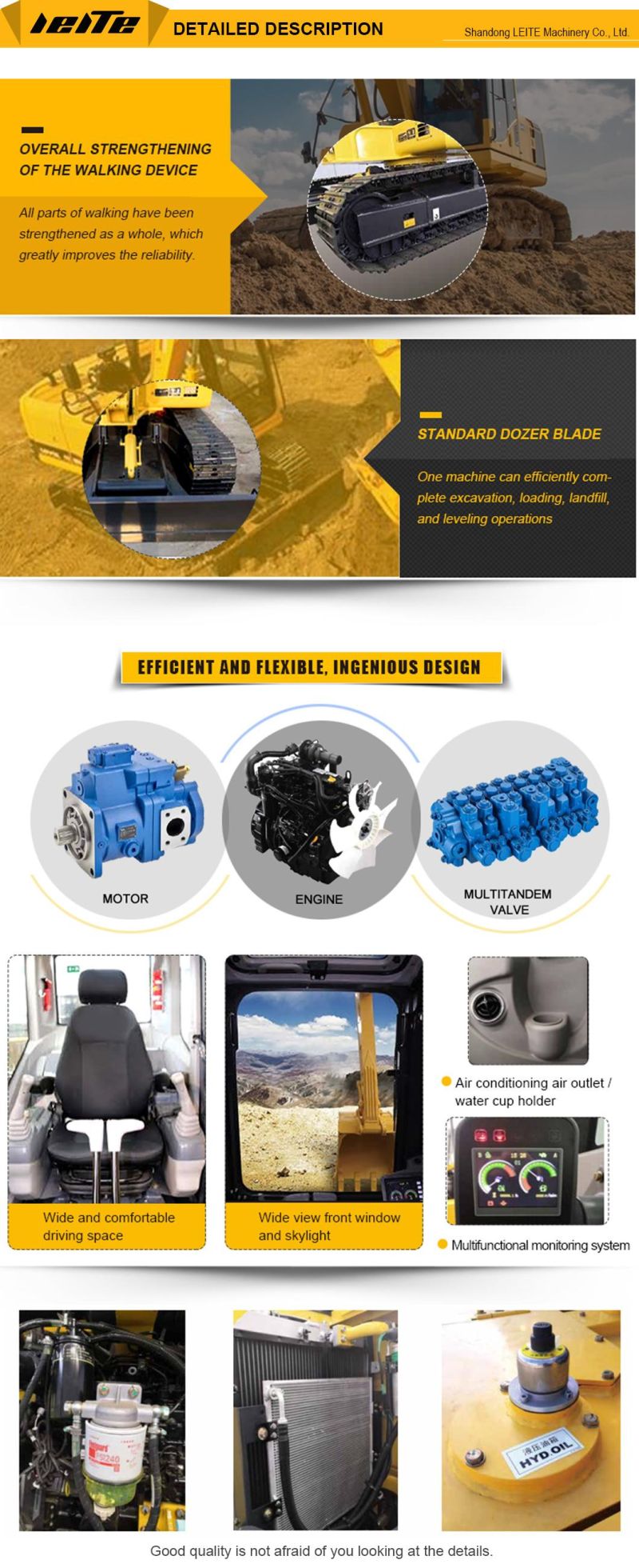 Hydraulic Crawler Excavator 8 Ton Small Mechanical Digger with Parts 0.34cbm Bucket Capacity