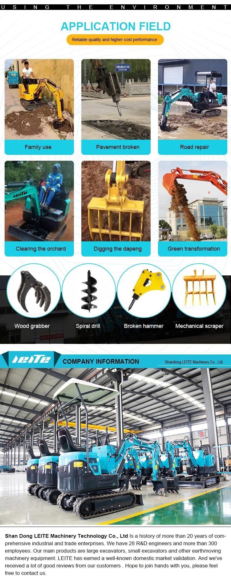 Hydraulic Mini Crawler Excavator 1 Ton Small Digger Construction Machine with Accessories Digger for Gardening