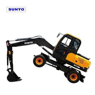 Sunyo Brand Sy75W Wheel Excavator Is Hydraulic Excavator as Wheel Loader, Mini Excavator