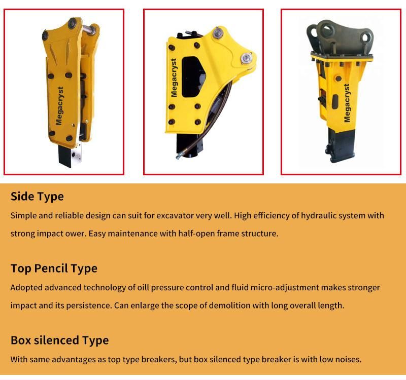 Side Type Hydraulic Breaker Concrete Rock Breakers Excavator Hydraulic Hammer with Chisels Reliable Supplier