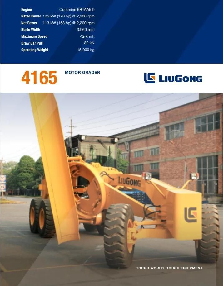 Liugong New Motor Grader 125kw for Sale Clg4165
