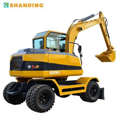 Shanding Factory 9t Wheel Excavator Digger with Ce Certificate for Sale China Cheap Price SD90W-9t